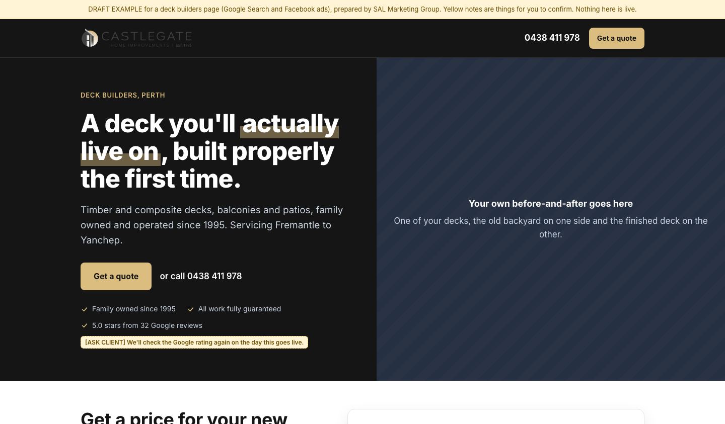 Preview of the Deck Builders Perth landing page